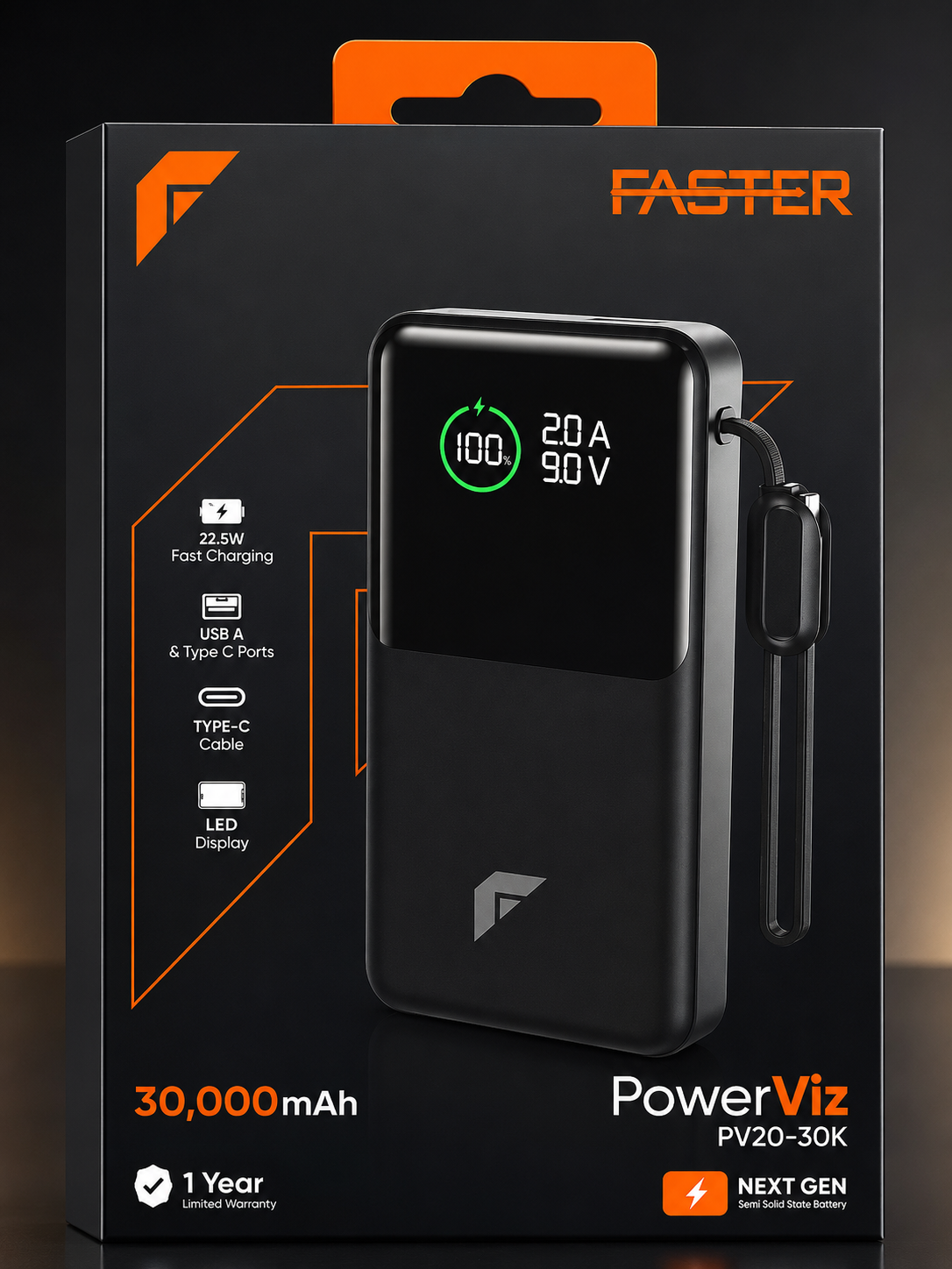 FASTER PowerViz PV20-30K 30000mAh Fast Charging Power Bank