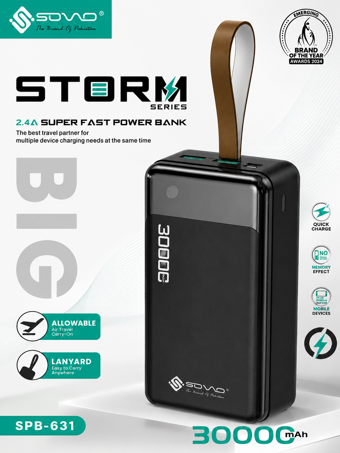 SOVVO STORM Series SPB-631 30000mAh Fast Charging Power Bank