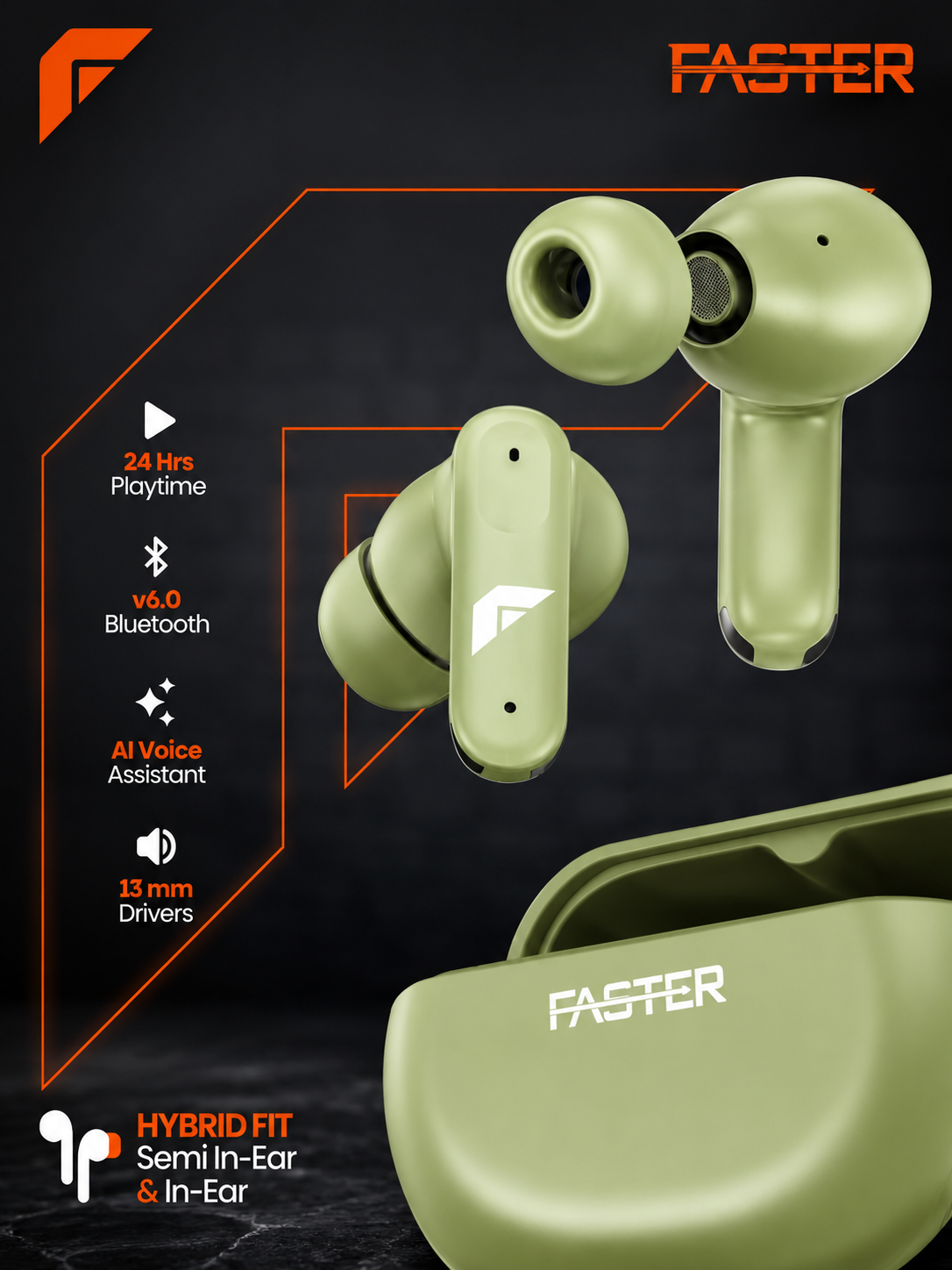 FASTER Hybrid Fit True Wireless Earbuds