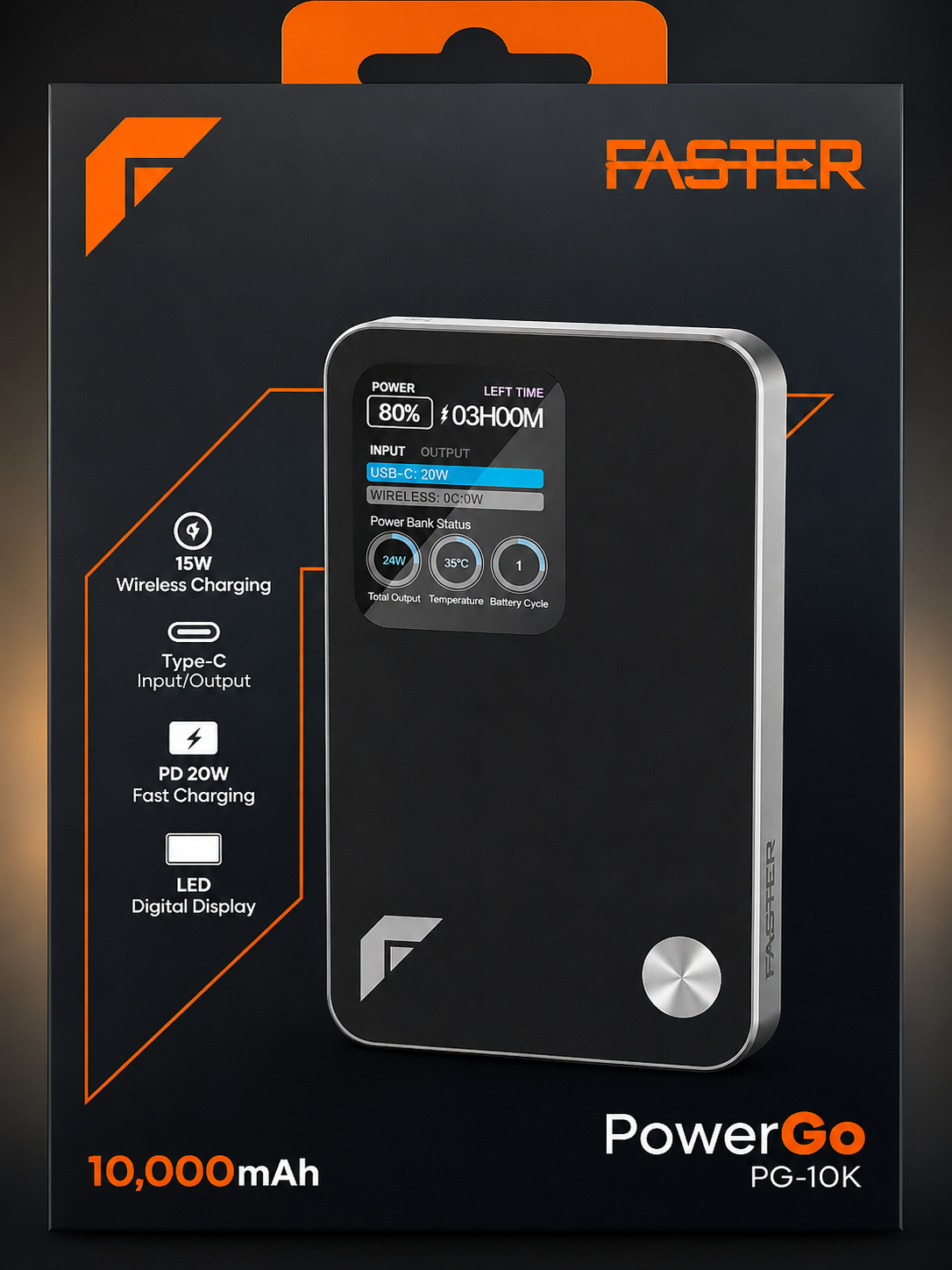 FASTER PowerGo PG-10K – 10,000mAh Wireless Fast Charging Power Bank