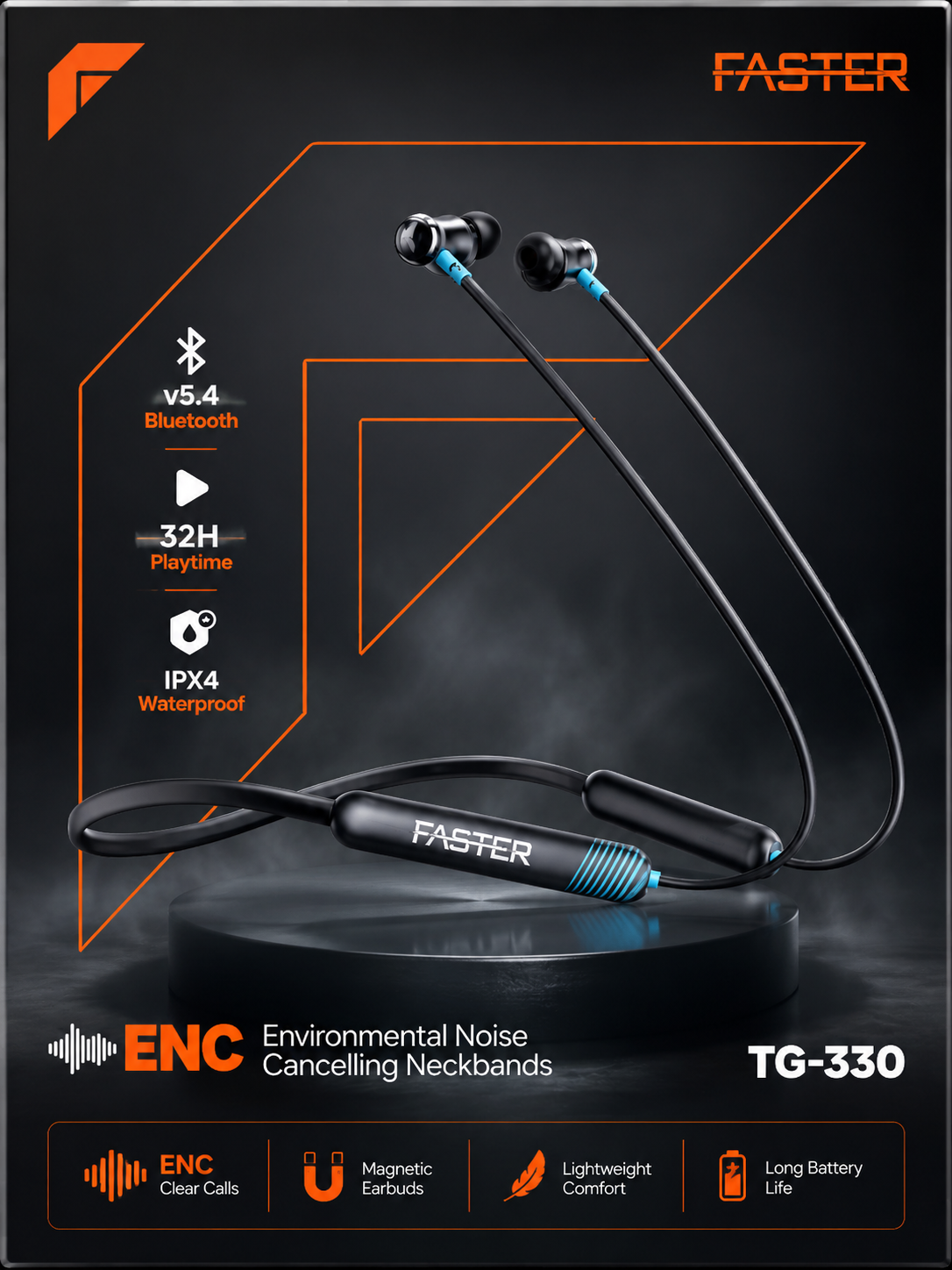 FASTER TG-330 ENC Wireless Neckband Bluetooth Earphones