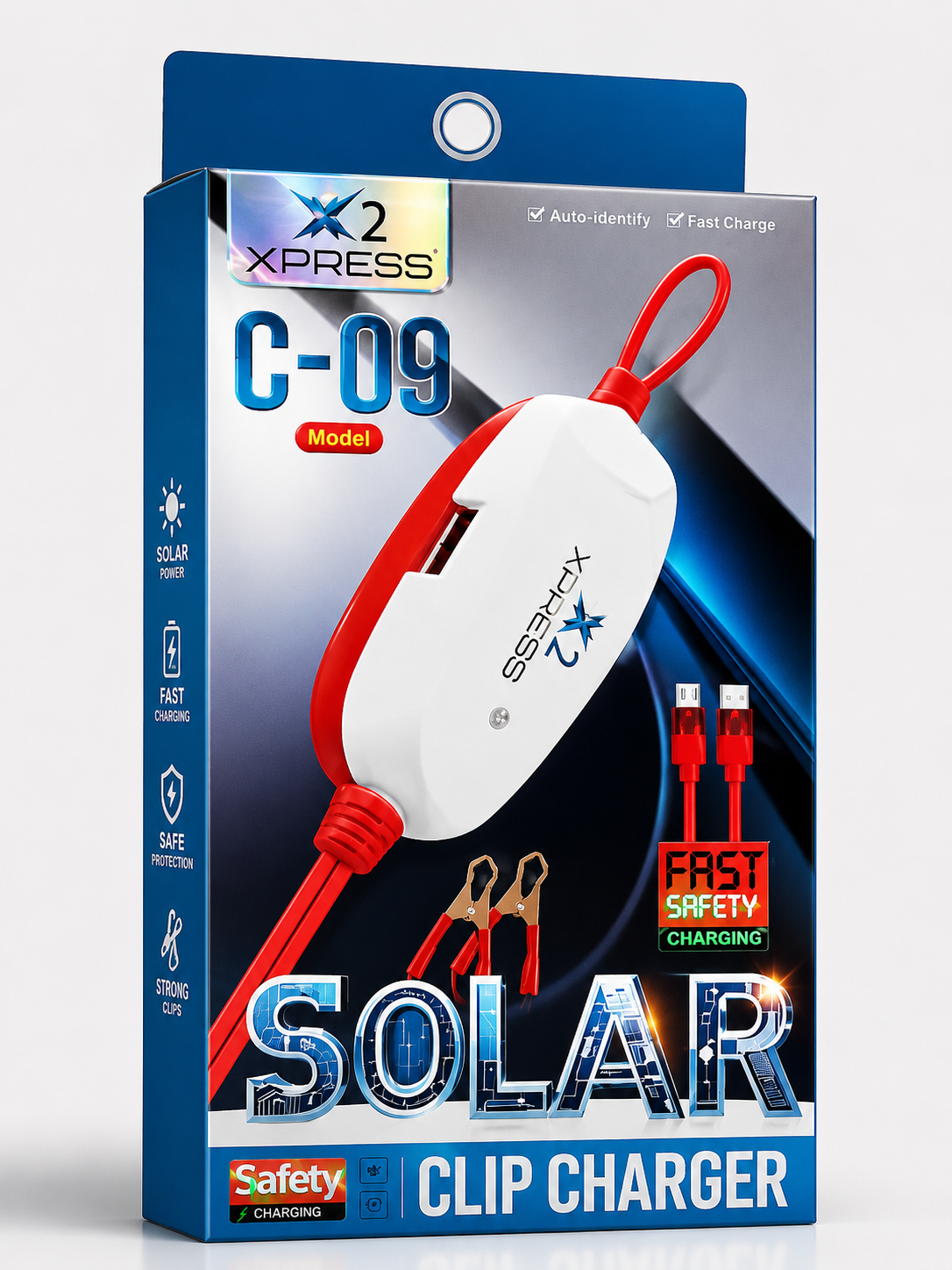 X2 XPRESS C-09 Solar Clip Charger – Fast Charging Battery Clip Cable