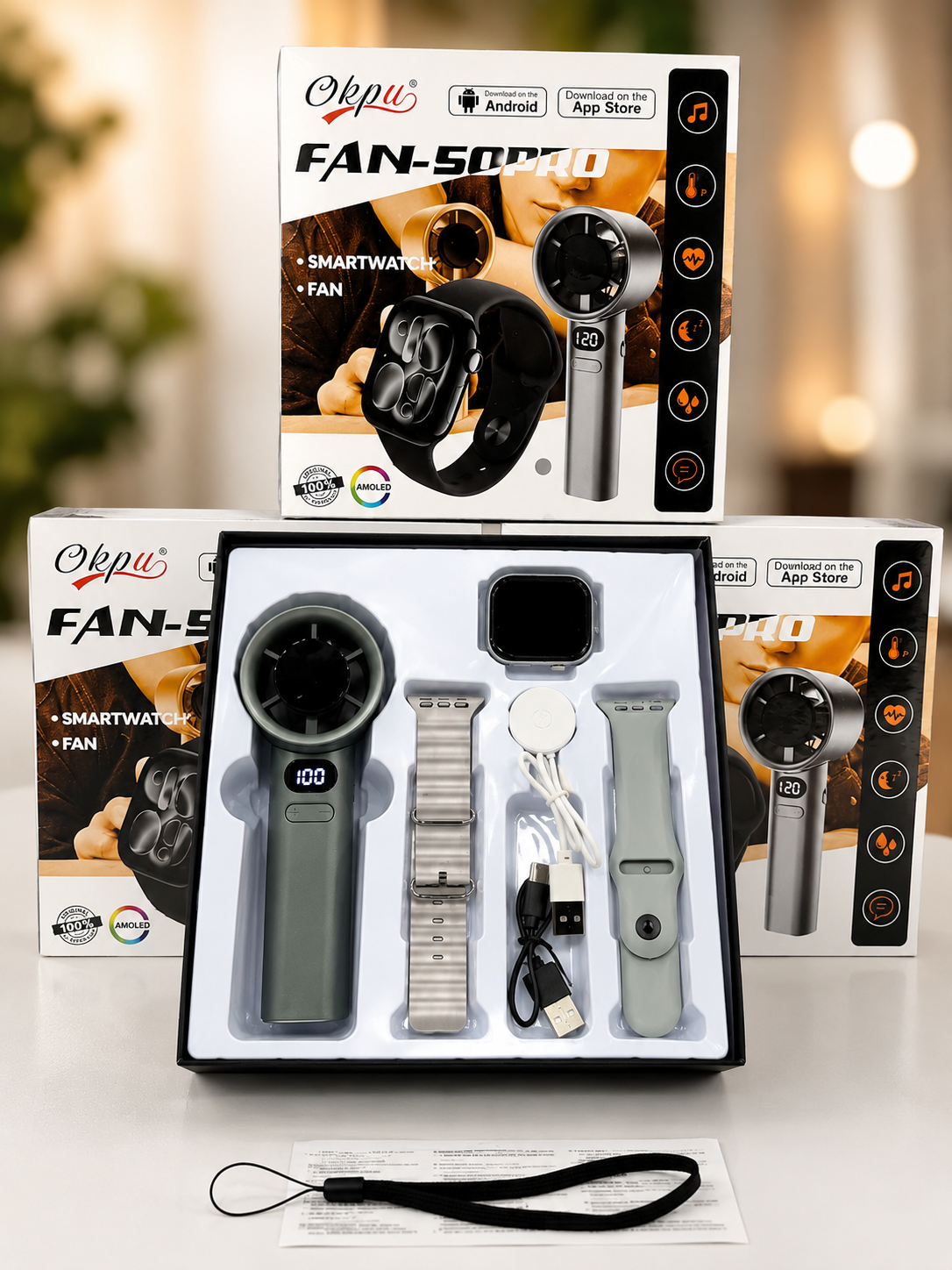 Okpu FAN-50 Pro Smartwatch & Portable Turbo Fan Combo Kit