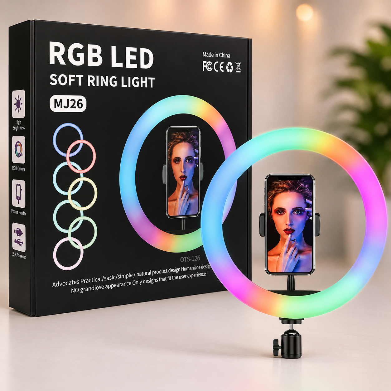 MJ26 RGB LED Soft Ring Light with Phone Holder