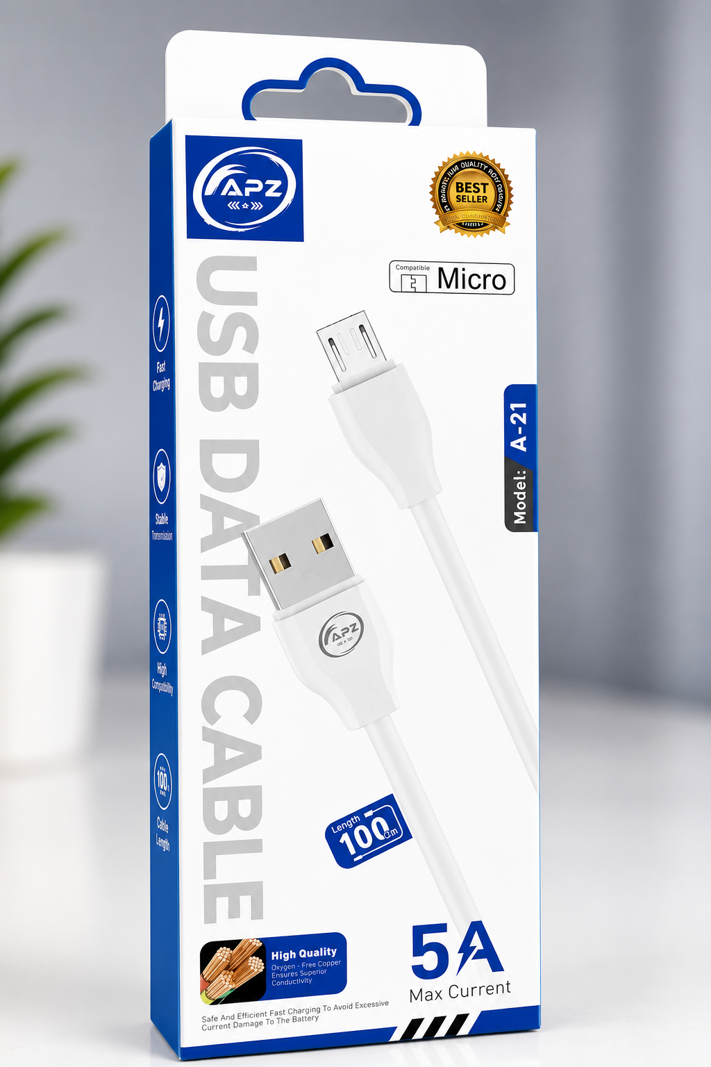 APZ A-21 Micro USB Fast Charging Data Cable – 5A High Speed Charging Cable (100cm)