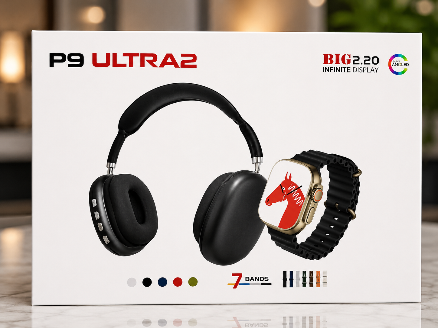 P9 Ultra2 Wireless Headphones + Smart Watch Combo (7 Bands Edition)