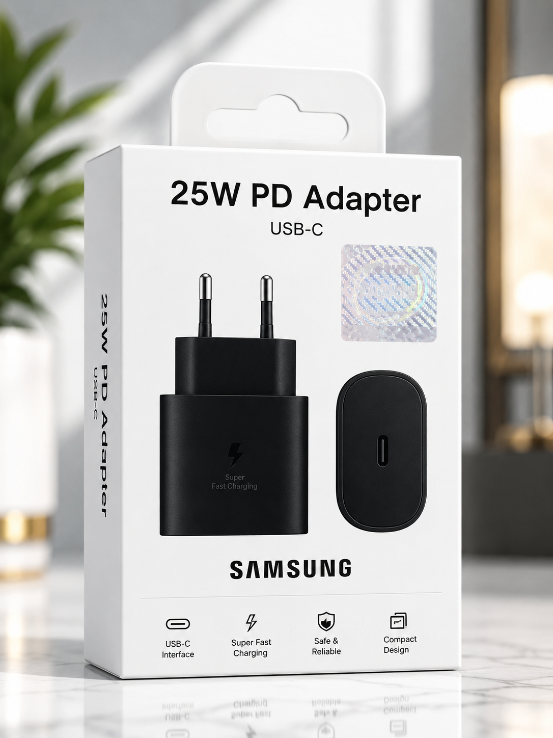 Samsung 25W USB-C PD Super Fast Charging Adapter – Compact Fast Charger (White/Black)