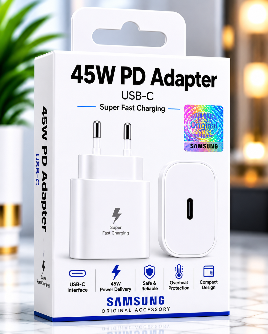 Samsung 45W USB-C PD Super Fast Charging Adapter – Power Delivery Fast Charger (White)