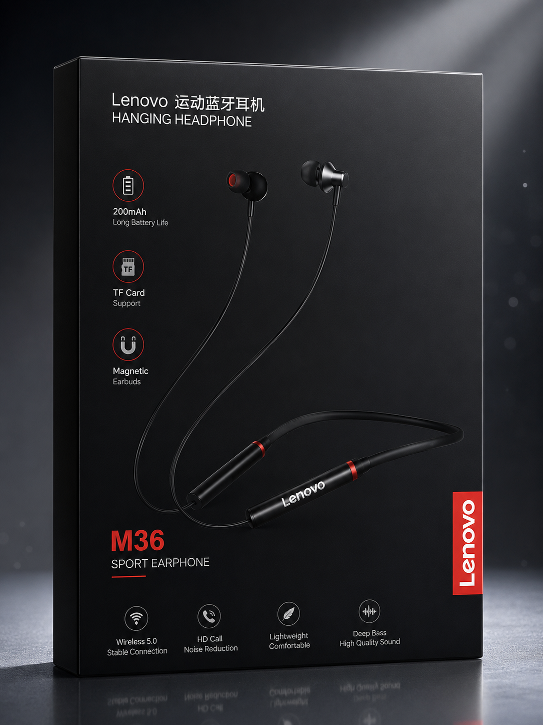 Lenovo M36 Wireless Neckband Bluetooth Earphones – Magnetic Sports Headset with HD Stereo Sound