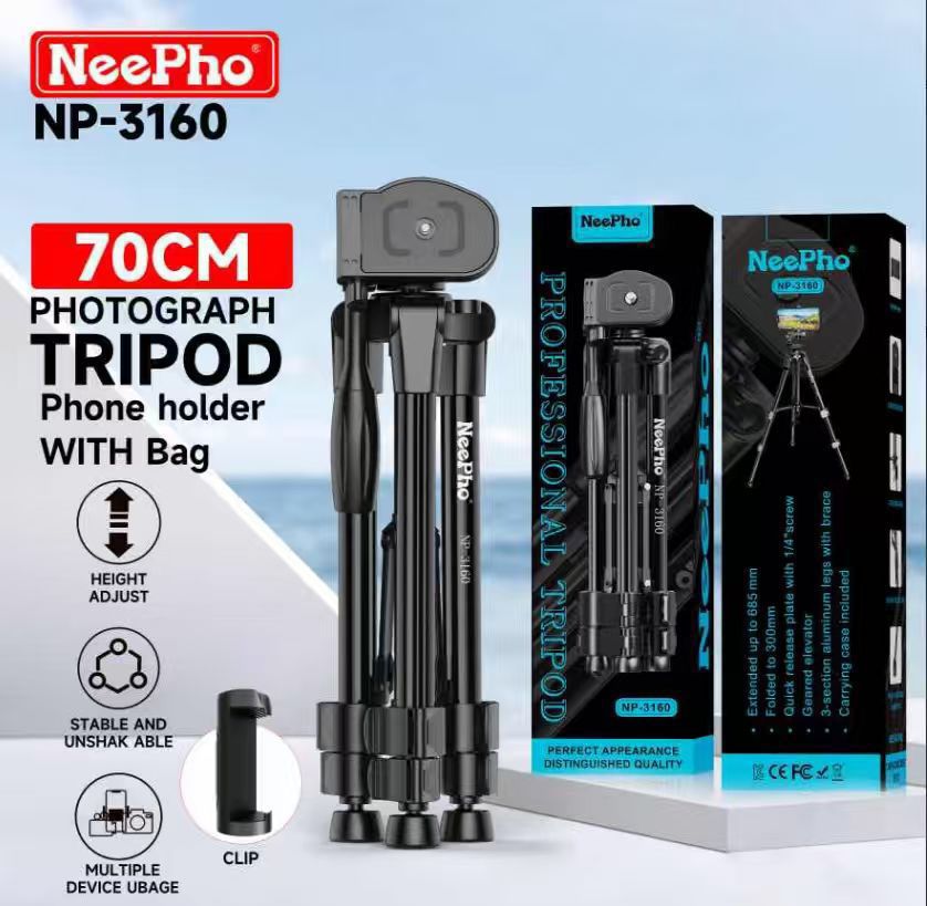 NeePho NP-3160 Professional 70CM Camera & Mobile Tripod with Phone Holder & Carry Bag