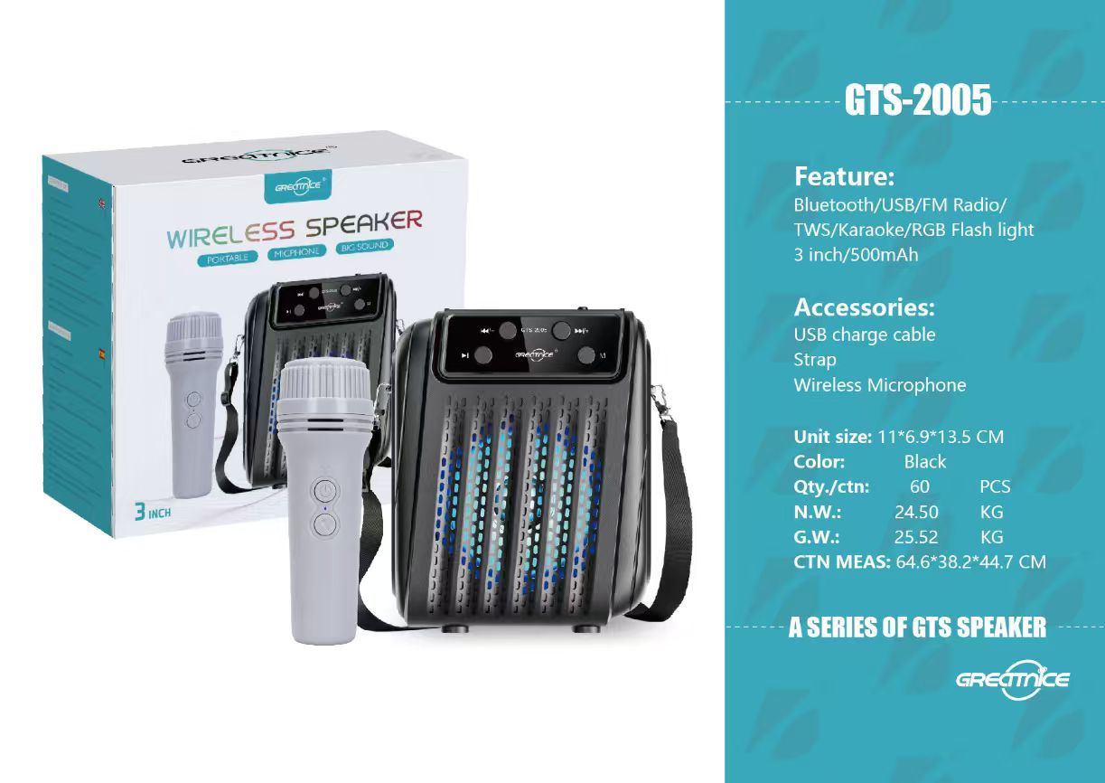 GTS-2005 Portable Bluetooth Karaoke Speaker with Wireless Microphone