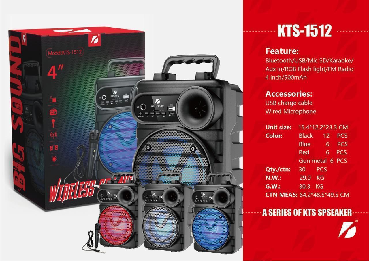 KTS-1512 Portable Wireless Bluetooth Speaker with Wired Microphone & RGB Lights