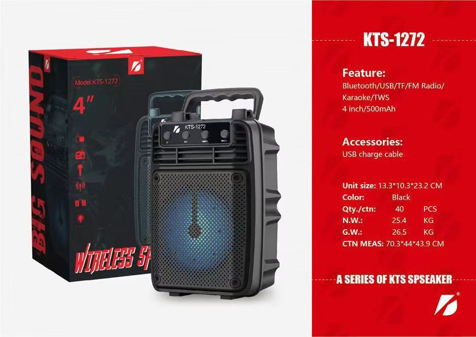 KTS-1272 Portable Bluetooth Party Speaker – 4-Inch Wireless Speaker with FM, USB, TF Card & TWS