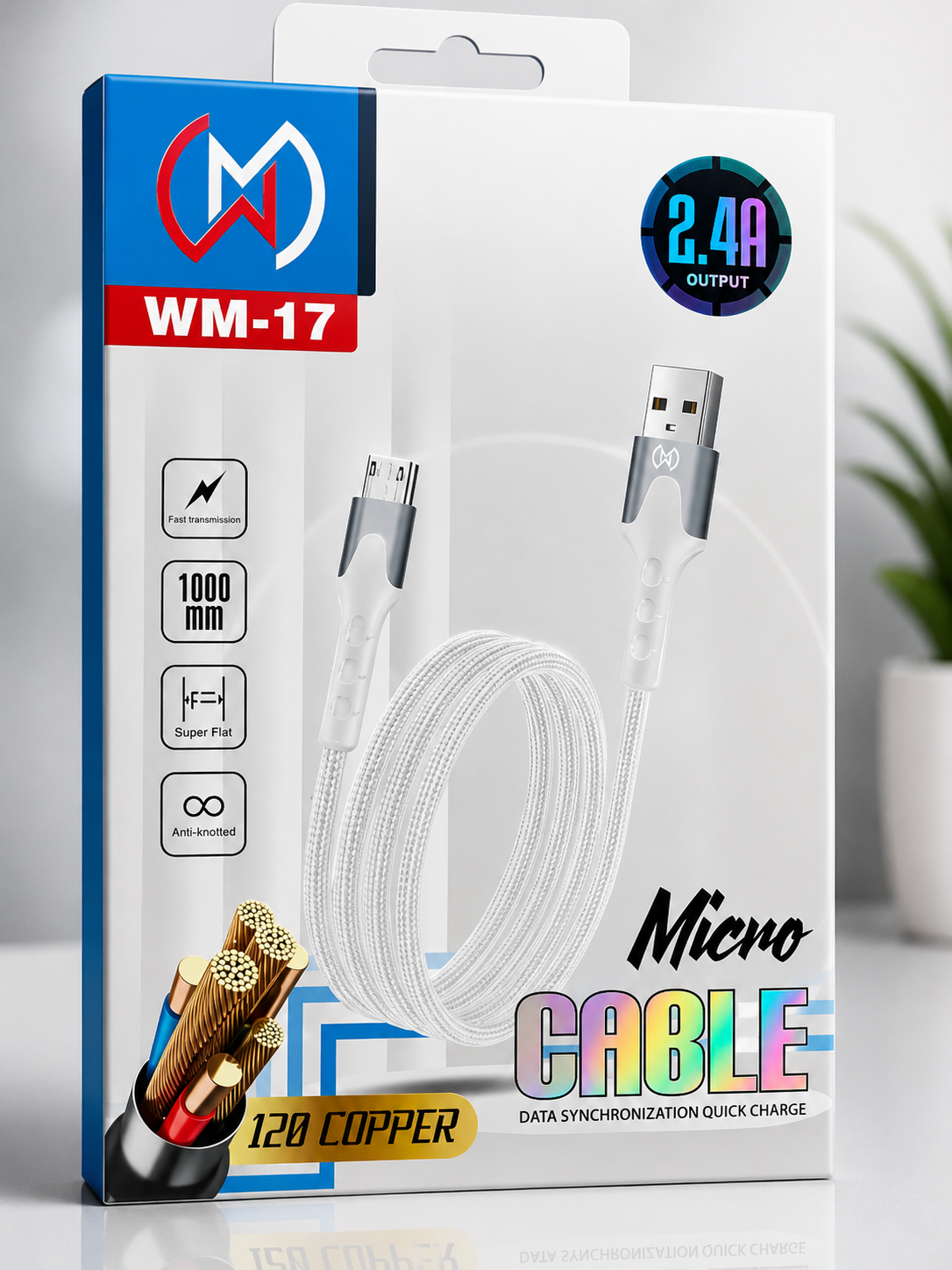 WM-17 Micro USB Fast Charging Cable – 2.4A Quick Charge | 1 Meter