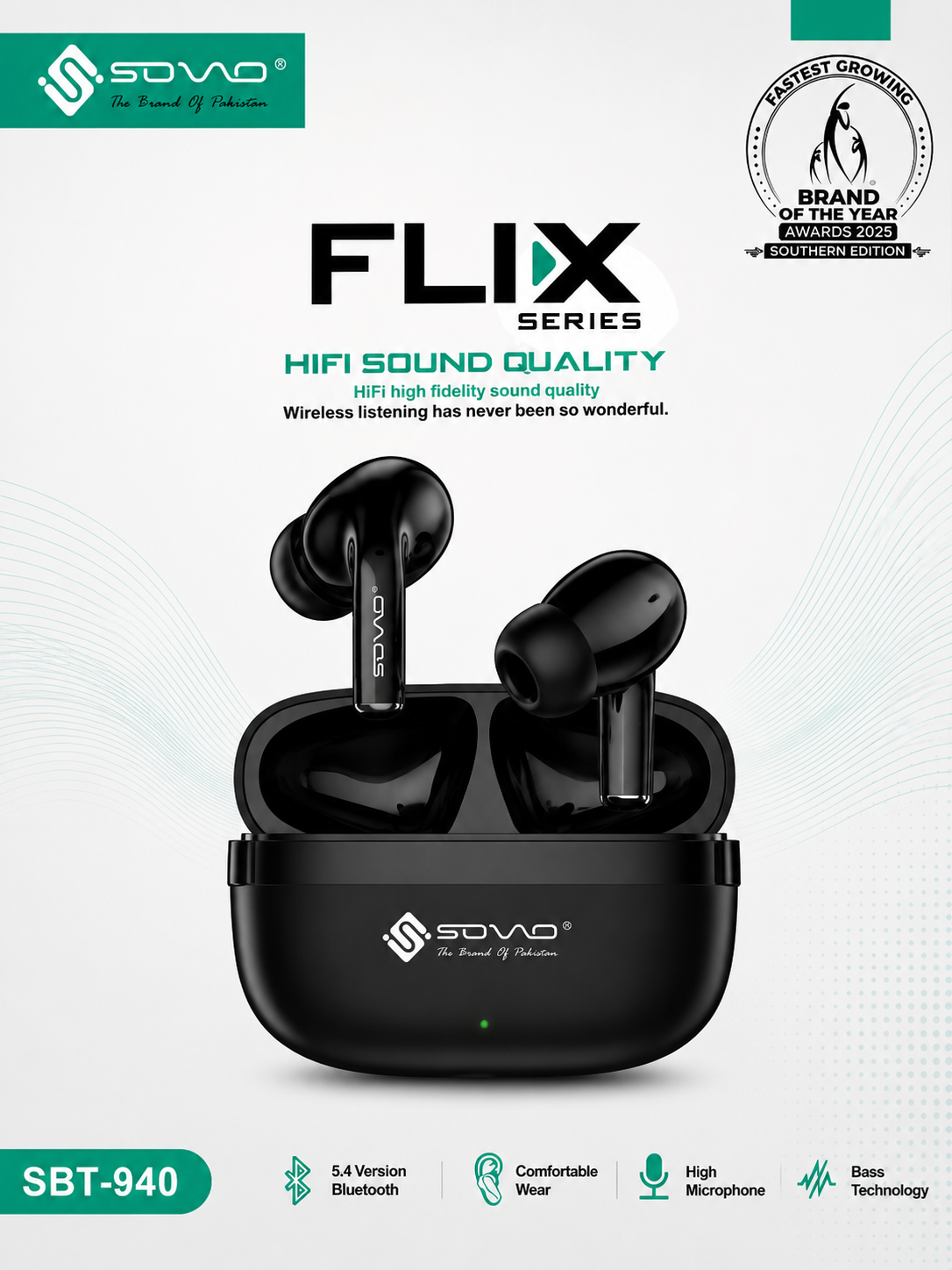 SOVVO FLIX SBT-940 TWS Wireless Earbuds with Bluetooth 5.4 & HiFi Audio