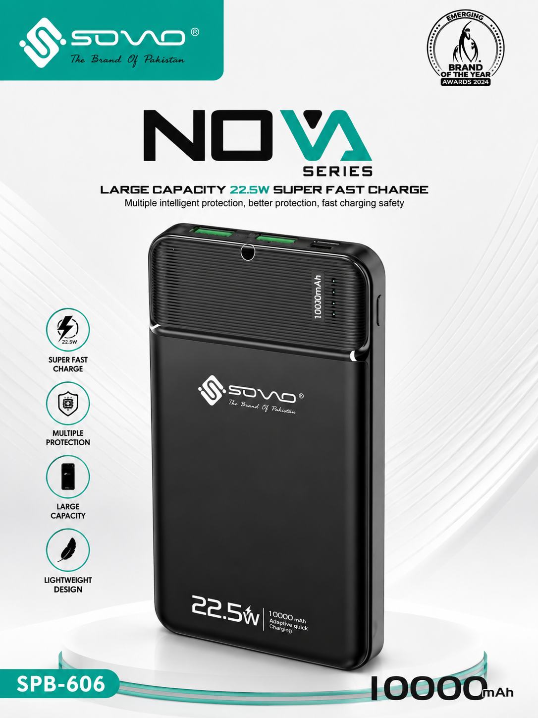 SOVO NOVA SPB-606 10000mAh Power Bank – 22.5W Super Fast Charging